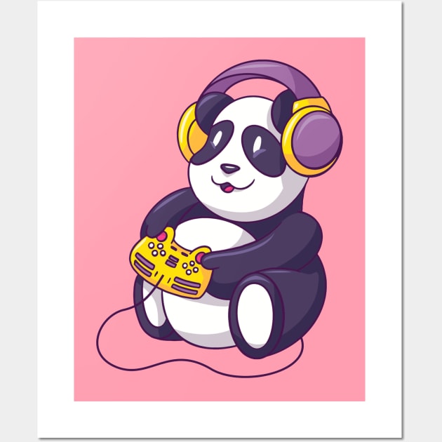 Cute Panda Playing Video Games - Funny Animals Wall Art by Artistic muss